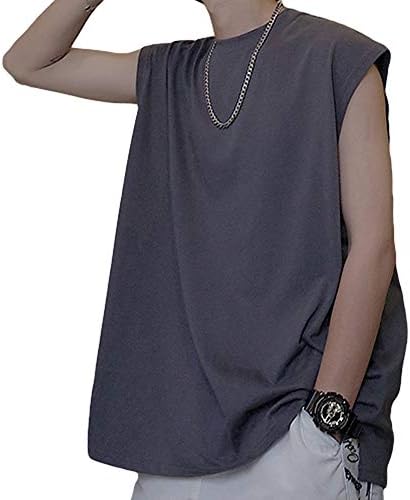 Yacoresya メンズ タンクトップ ｔシャツ ノースリーブ トップス ビッグシルエット トレーニングシャツ ゆったり 無地 薄手 カジュアル 夏 インナー ジム 日常 ビッグｔシャツ オーバーサイズ