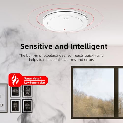 CPVAN Wireless Interlinked Smoke, Heat & Carbon Monoxide Alarm Bundle, Scotland & England Law Compliant | 10-year Battery Life, Pre-Linked Fire Detectors for home,5 Pack + 1 Remote（2nd Generation）