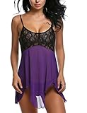 Avidlove Women Outfits Halter Irregular Lingerie Mini Nightwear Lace Babydoll Purple L