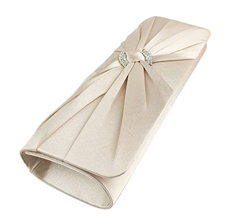 AITING Womens Satin Diamante Pleated Evening Clutch Bag Bridal Handbag Prom Purse (Champagne gold)