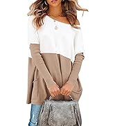 PRETTYGARDEN Women’s Causal Loose Sweater Color Block Knit Pullover Off Shoulder Comfy Jumper Top...