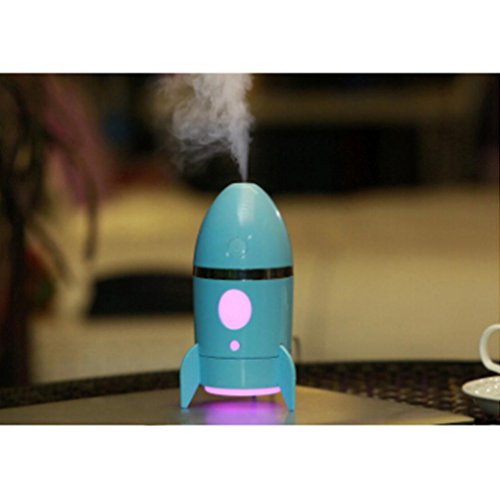 Rocket Shape Cool Mist Humidifier with Colorful Night Light, Kingfansion USB Powered Air Purification Aromatherapy Essential Oil Diffuser for Car Office Bedroom (Blue) - Thumbnail 2