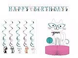 Purr-fect Cat Party Supplies Decoration Pack Including Centerpiece, Banner & Dizzy Danglers