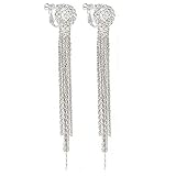 Latigerf Fashion Jewelry Women's Silver tone Long Tassels Screw Back Clip on Earring for Girl Rhinestone