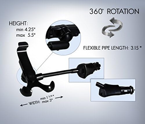 SILO USB Car Mobile Charger – Handsfree Adjustable Car Cell Phone Holder - Flexible Smart Phone Car Mount Mobile Holder – USB Car Adapter Mobile Charger Cell Phone Stand–Micro USB Charger not included