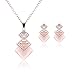 OUFO Jewelry Sets for Women Crystal Rose Gold Plated Necklace and Earrings Square Pink Pendant Wedding Costume Dressy Necklaces Set