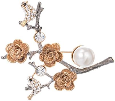 Romantic Time Plum Bird Branch Flower Brooch Lapel Pin Shell Pearl Pins