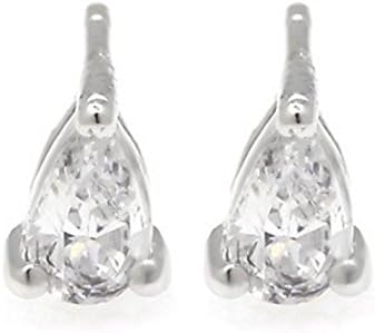 Dew drop Design Stud Earring for women- Pear Cut Shape Swiss CZ Diamonds Cubic Zirconia - Body Alloys Plate White Gold No Hypoallergenic - Intricately Designed