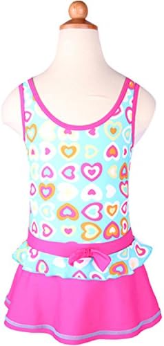 MENG SHENG Girls Swimwear Junior Skirted Bathing Suit One Piece Swimsuit Bathers Skirt (128(5-6 Years Old), Blue and Pink)