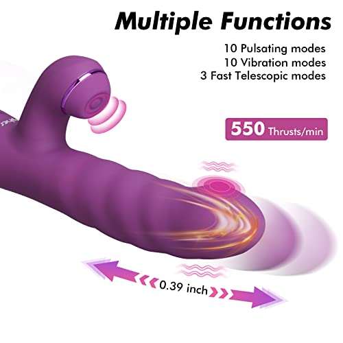 Kaninchen Vibrator, G-Punkt Vibratoren für sie, Teleskop Vibrator Dildo 10 Vibrationsmodi 3 Teleskopisch, Realistischer Sexspielzeug für frauen solo Leise extrem