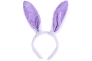 Garneck Plush Bunny Ears Headband Rabbit Ears Hairband Soft Fleece White and Purple for Infants Toddlers Teens Adults