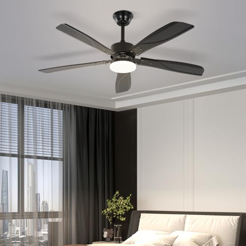 Homefire Ceiling Fan with Silent Lighting – Dimmable LED 23 W Black Ceiling Lamp with Fan and Remote Control 125 cm 6 – Timer for Bedroom Kitchen
