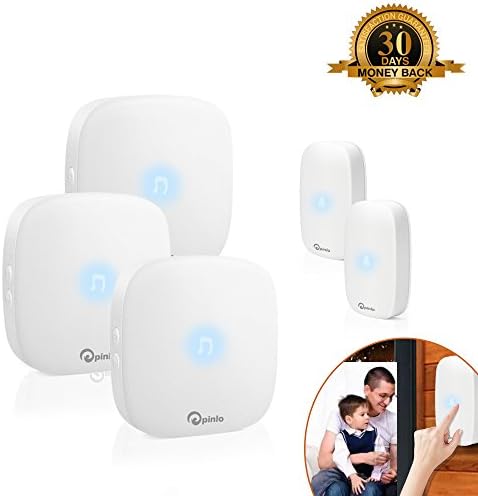 Wireless Doorbell, Touchable Doorbell Chime Kit 3 Plug-in Receiver &amp; 2 Waterproof Push Button Transmitter Premium Frosted Door Bell Wireless Range 1000ft/300m with 52 Melody3 Adjust Volume&amp; Led Flash