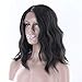 Longqibeauty Short Wavy Natural Hair Synthetic Wig Medium Brown Lace Front L Part Shaped with Natural Hairline Glueless Heat Resistant Replacement Wigs for Women (12 Inches, #1B, Natural Black)