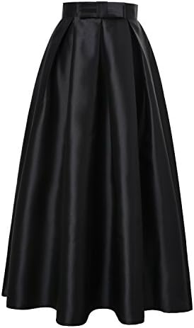 ISYITLTY Women's High Waist Solid Pleated A-line Maxi Party Skirts Black XXL