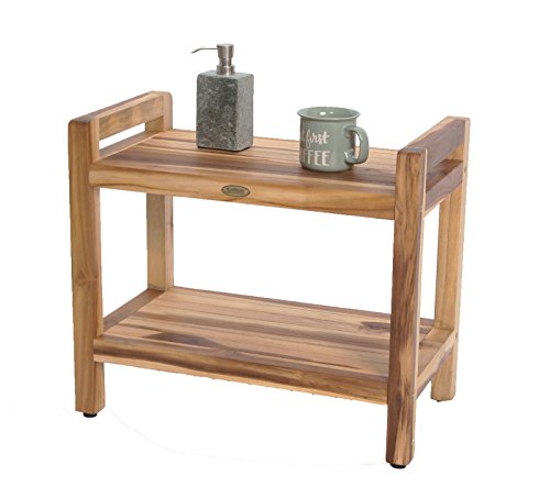 24" EcoDecors EarthyTeakâ„¢ Teak Shower Bench with Shelf and Ergonomic Lift Aid Arms