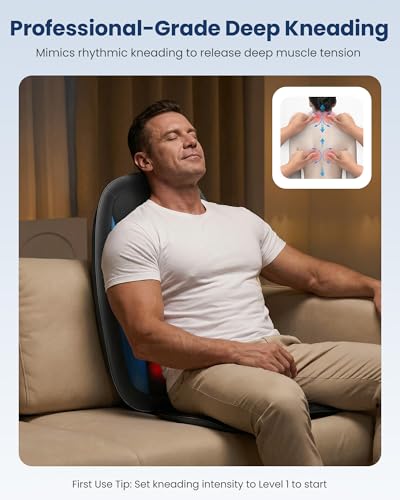 COMFIER Asiento Masajeador Espalda Shiatsu, Masajeador de Espalda con Funciones de Calor y Vibración, Relajación para el Cuello, los Hombros y la Espalda, para el Hogar y la Oficina, Regalo Mujer