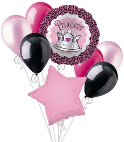 Princess Balloon Bouquet Set Pink Cheetah Print Crown Party Decoration 8pc