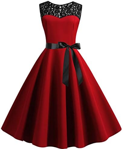 WOCACHI Women Dress Vintage Sleeveless Retro Evening Party Prom Dresses