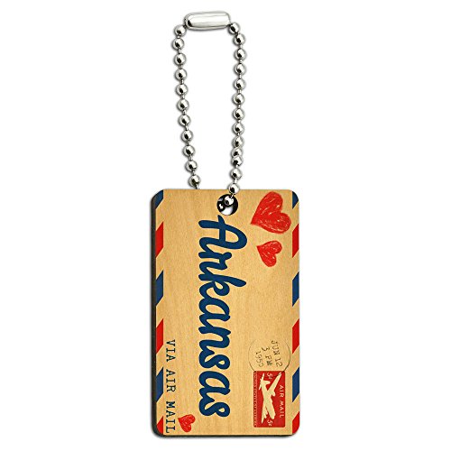 Air Mail Postcard Love for Arkansas Wood Wooden Rectangle Key Chain