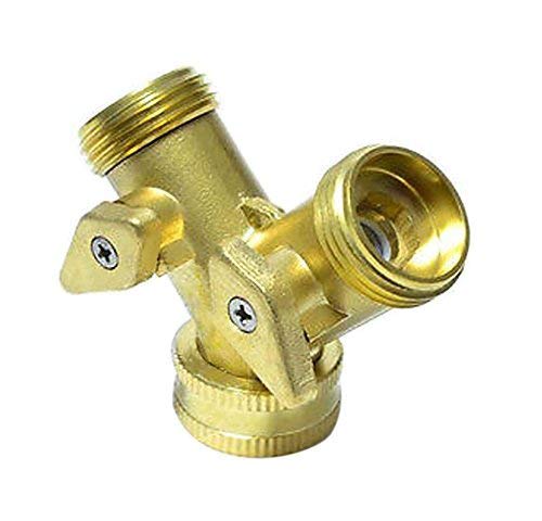 cuteDIY Wasserhahn Verteiler 3/4' Messing 2-Wege Y Adapter 2 Abgänge mit 2 Absperrhähnen Zum Anschluss von Gartenschlauch Spü