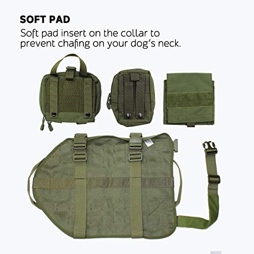 EJG Tactical Dog Molle Harness, with 3 Detachable Pouches & Velcro Area, No Pulling Design, Comfy Mesh Padding, Service Dog, Military Training, Hunting, Vest for Medium & Large Dog - Thumbnail 2