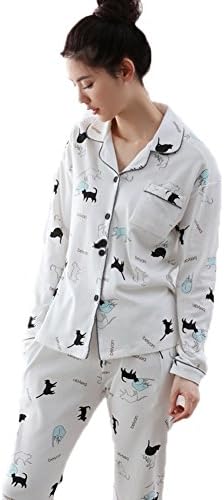 Mingxintech Womens Cotton Cats Pattern Pajama Set With Pants Kitty Home Wear