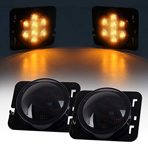 Smoke Lens LED Side Marker Front Fender Amber Turn Signal Parking Lights for Jeep Wrangler 2007-2017