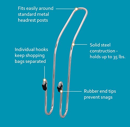 image for High Road CarHooks Car Seat Hangers - 2 Pack, unisex-adult, Silver, On