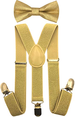CD Kids, Toddlers Suspender and Bow Tie Set, Adjustable Set and Colors for Boys and Girls (Metallic Gold)