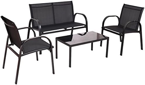 Chonlakrit 4 PCS Patio Furniture Set Sofa Coffee Table Steel Frame Garden Deck Black New