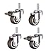 Norgail 1 Inch Small Tiny Shopping Cart Wheel Trolley Swivel Caster Wheels Soft Rubber TPE M6x 15mm Metric Threaded Mini Stem Caster Wheel (2 with Brakes), 24lb/11kg Load Capacity, Set of 4