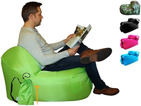 Camping chair, folding camping chairs, Air Chair, inflatable chair, chair in a bag, reading, camping furniture, headrest, carry bag (Green Zest)