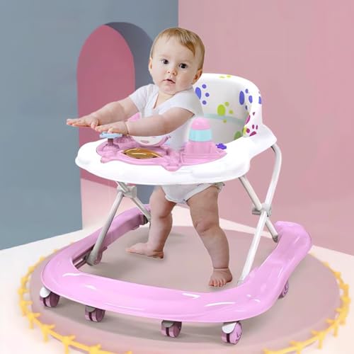 OYDAS Baby Walkers,for Boys Girls with 8 Wheels Foldable Walker Music Box Awning Foldable Toddler Walker Help Baby Walk Anti Rollover,for baby aged 6-18 months