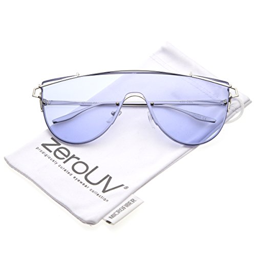 zeroUV - Futuristic Rimless Metal Crossbar Colored Mono Lens Shield Sunglasses 62mm (Silver / Blue)