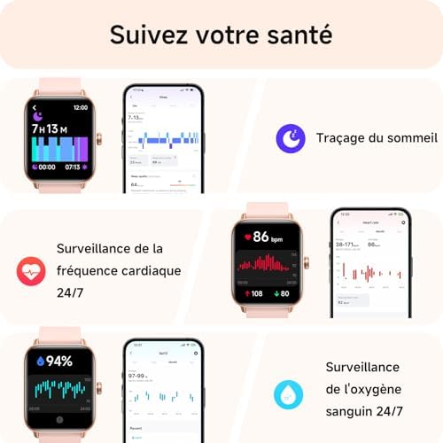 Montre Connectée Femme avec Appel Bluetooth,1,85" Smartwatch avec Whatsapp,Moniteur de Fréquence Cardiaque Sommeil,Montre de Sport 120+ Modes Podomètre Fitness Tracker,Montres pour Samsung/Android/iOS