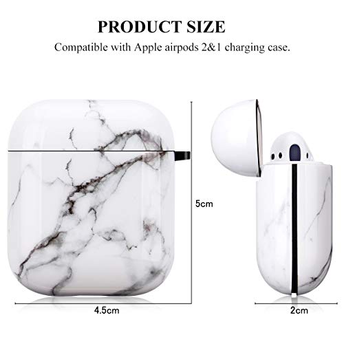 Airpods Case, Airpods Protective Hard White Marble Case Cover with Keychain Compatible with AirPods 2/1 Eco-Friendly Cute Girls Men Durable Shockproof Drop Proof Case for AirPods Charging Case