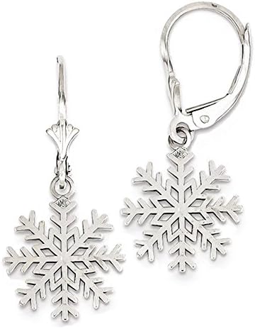 14k White Gold Snowflake Leverback Dangle Earrings