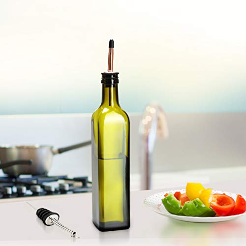 17oz Glass Olive Oil Bottle Set - 500ml Dark Green Oil & Vinegar Cruet with Pourers and Funnel - Olive Oil Carafe Decanter for Kitchen (1 Pack)