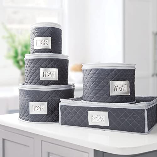 mDesign Quilted Dinnerware Storage 5 Piece Set for Protecting and