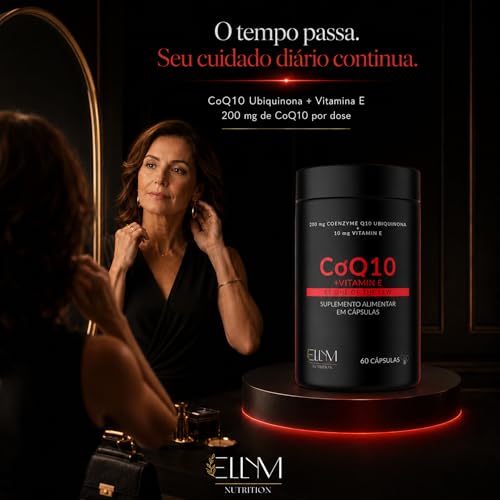 Coenzima Q10 200mg Ubiquinona com Vitamina E 10mg ELLYM NUTRITION Alta Concentração 120 Capsulas