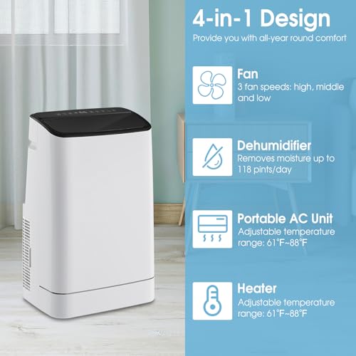 SIMOE 15000 BTU Portable Air Conditioner, with Heat, Auto Swing 4-in-1 AC Unit for Rooms up to 800 Sq.Ft, 24H Timer, with Built-in Dehumidifier, Remote Control/APP Control & Window Kit