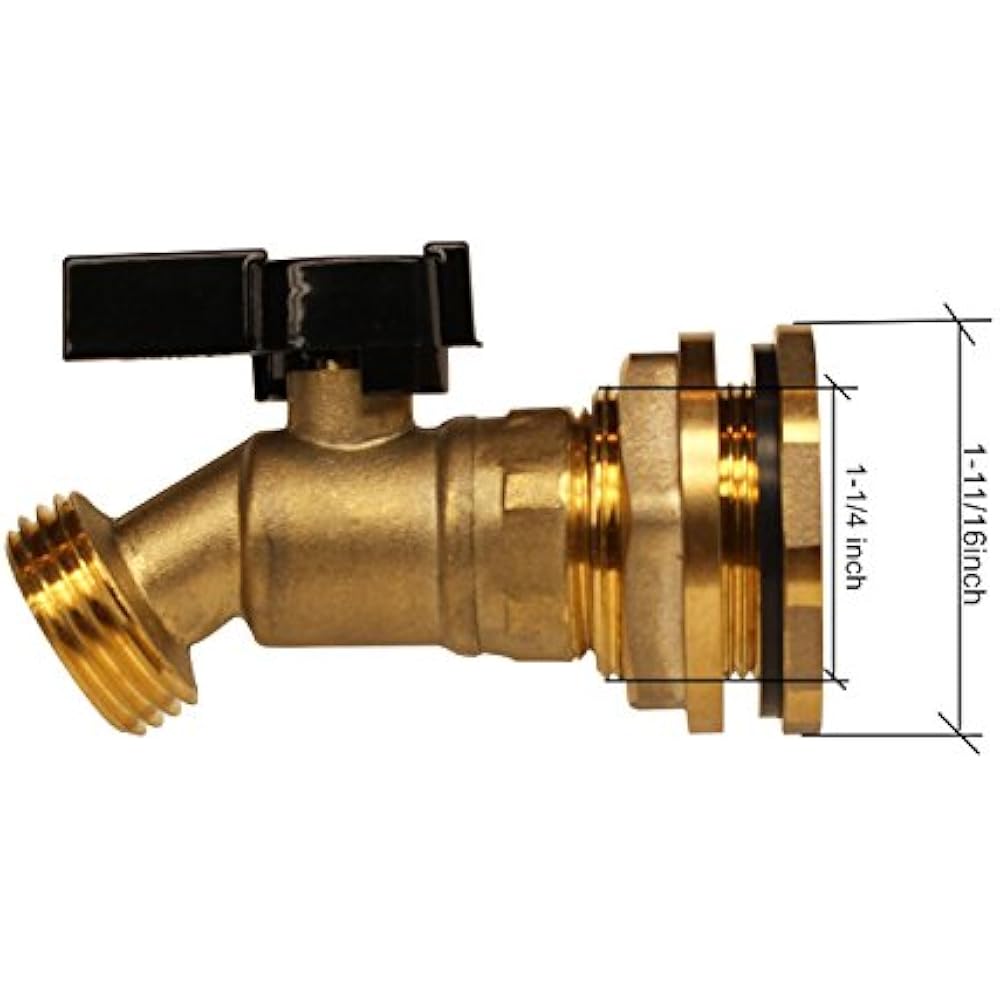 Brass Rain Barrel Quarter Turn Ball Valve Spigot Bulkhead Fitting
