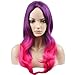 BERON 22'' Long Wavy Women Girls Sexy Ombre Hair Colorful Wigs for Cosplay Halloween Party with Wig Cap (Purple Ombre Hot Pink)