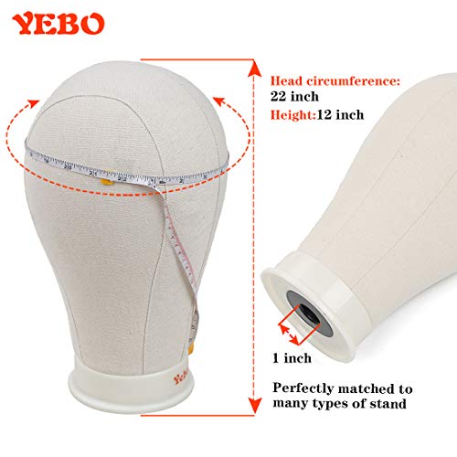 YEBO 22 Inch Canvas Head Polyurethane Block Wig Mannequin Head for Display Style With Mount Hole
