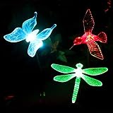 Solar Garden Lights Outdoor - Voona 3-Pack Color Changing LED Stakes with Clear Butterfly Dragonfly Hummingbird Stake Mixed for Outdoor Garden Pathway Lawn Yard Decoration