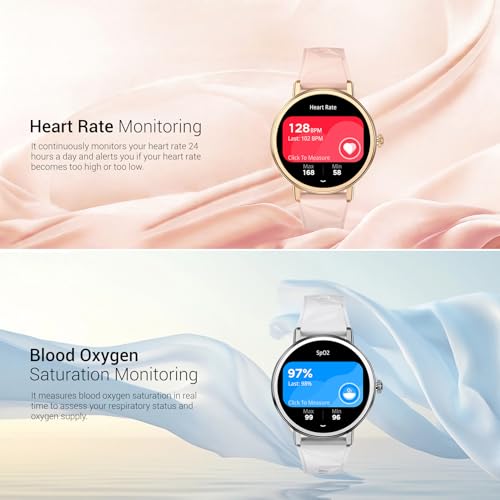 Blackview Smartwatch Damen, 1,26 Zoll Runde Fitnessuhr mit Pulsmesser, Schlafmonitor, SpO2, Schrittzähler & Aktivitätstracker, IP67 Armbanduhr, Uhr für Sport, Arbeit & Alltag, Android & iOS, Gold