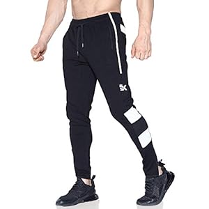 BROKIG Mens Sports Trousers Gym Joggers Tracksuit Bottom Slim Fit Jogging Pants Leg Zip