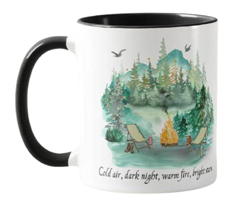 Vixar Camping Tent Forest, Cold air Dark Night Warm fire Bright Stars Holiday, Ceramic Mug Cup Coloured,11oz, Novelty Gift, Joke (Black)