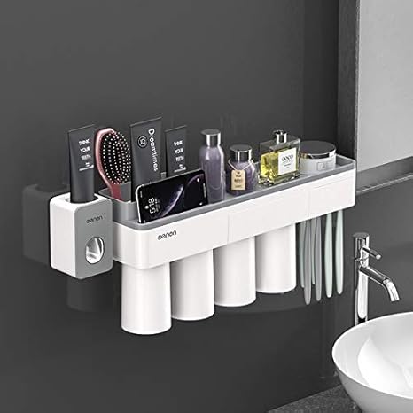 Amazon 歯ブラシスタンド 歯ブラシホルダー 歯磨きコップ ホルダー 歯ブラシ立て 壁掛け 置き型 粘着式 バスルーム 洗面台 多機能収納ケース 家族用 歯ブラシスタンド ホーム キッチン オンライン通販